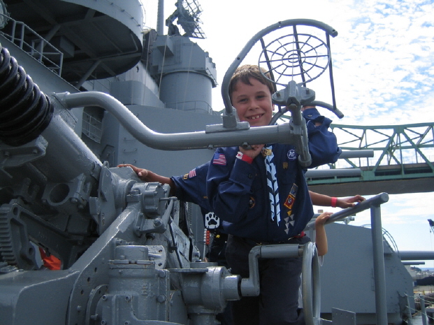 Alex taking aim with a 40mm cannon